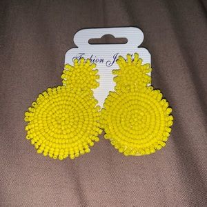 Beaded Sunburst Yellow Earrings